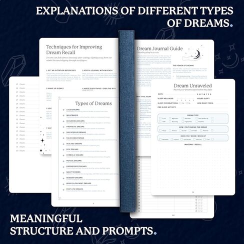 Dingbats* Dream Journal - مذكرات الأحلام الموجهة للتسجيل والتأمل في الأحلام والرموز والرؤى - دفتر يوميات من الورق السميك ذو غلاف مقوى مع إغلاق مرن وحلقة قلم وجيب in Kuwait