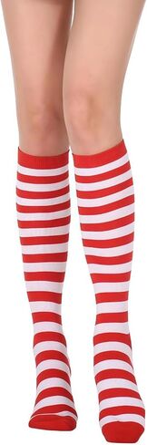 Red and White Striped Knee High Socks for Women for Christmas Party, 2-Pack, Elastic Thigh High Stockings, Long Leg Warmers in Saudi Arabia