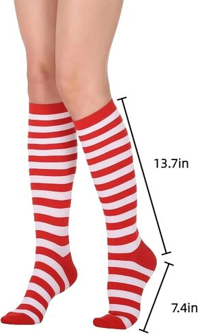 Red and White Striped Knee High Socks for Women for Christmas Party, 2-Pack, Elastic Thigh High Stockings, Long Leg Warmers in Saudi Arabia