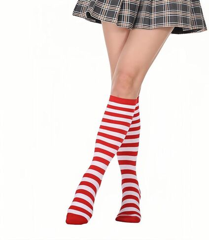 Red and White Striped Knee High Socks for Women for Christmas Party, 2-Pack, Elastic Thigh High Stockings, Long Leg Warmers in Saudi Arabia