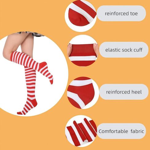 Red and White Striped Knee High Socks for Women for Christmas Party, 2-Pack, Elastic Thigh High Stockings, Long Leg Warmers in Saudi Arabia