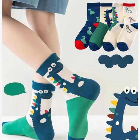 5-Pack Kids Socks, Cute Breathable Mid-Crew Dinosaur Cotton Socks for Boys and Girls, Soft Children's Socks in Saudi Arabia