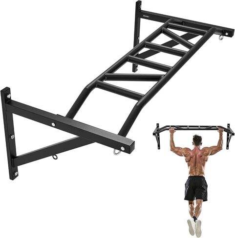 VEVOR Pull Up Bar, 50 in Width Wall Mounted Pull Ups, Adjustable Depth 22" or 30" from Wall, Heavy Duty Steel Upper Body Workout Bars, 440 lbs Weight Capacity Chin Up Training Station, for Home Gym in Saudi Arabia