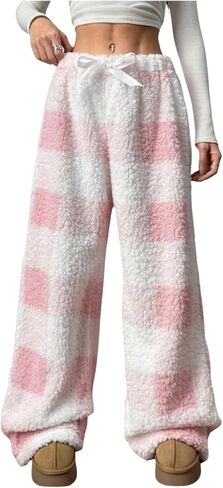 WDIRARA Women's Cow Print Elastic Casual Straight Leg Teddy Fluffy Fuzzy Warm Pants in Saudi Arabia