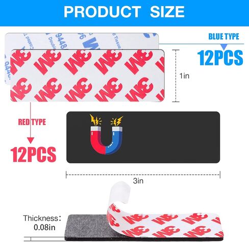 شريط مغناطيسي لاصق مزدوج A+B، مقطوع مسبقًا (3 × 1 × 24 حزمة/ 12 زوجًا) شرائط مغناطيسية مرنة من AB لأعمال الإغلاق التي يمكنك صنعها بنفسك، مغناطيس مناسب للاستخدام in Kuwait