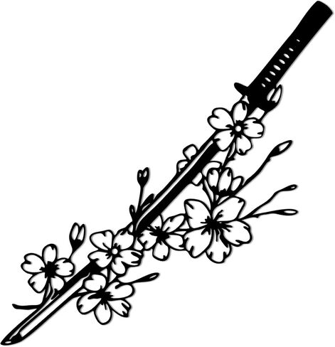 Japanese Wall Art - Samurai Decor with Katana and Cherry Blossom Design, Metal Asian Wall Art for Anime Room Decor and Japanese Themed Interior Design (15.7x6Inch) in Saudi Arabia
