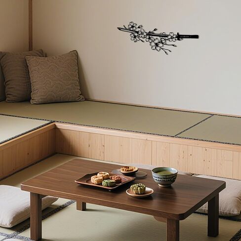 Japanese Wall Art - Samurai Decor with Katana and Cherry Blossom Design, Metal Asian Wall Art for Anime Room Decor and Japanese Themed Interior Design (15.7x6Inch) in Saudi Arabia