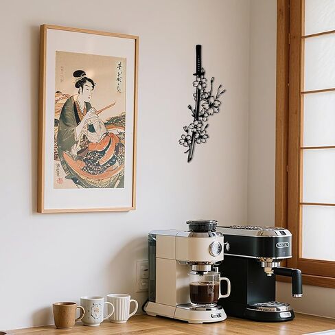 Japanese Wall Art - Samurai Decor with Katana and Cherry Blossom Design, Metal Asian Wall Art for Anime Room Decor and Japanese Themed Interior Design (15.7x6Inch) in Saudi Arabia