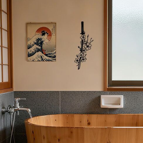 Japanese Wall Art - Samurai Decor with Katana and Cherry Blossom Design, Metal Asian Wall Art for Anime Room Decor and Japanese Themed Interior Design (15.7x6Inch) in Saudi Arabia