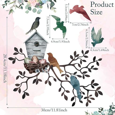 Tatuo Metal Bird جدار الفن الطيور على فرع جدار ديكور شجرة معدنية معلقة مع Birdhouse لغرفة المعيشة شجرة أوراق ديكور للداخلية في الهواء الطلق حديقة غرفة نوم مكتب المنزل حفلة هووسورمينغ in Saudi Arabia