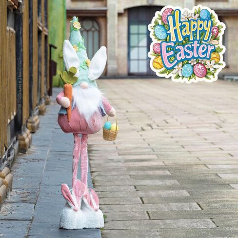 ديكور قطيفة على شكل أرنب عيد الفصح من unanscre - مقاس 66.34 سم - 91.44 سم، جنوم أرنب كبير مع أرجل زنبركية قابلة للسحب مصنوعة يدويًا، تحمل سلة بيض عيد الفصح ودمية قزم الجزر لزينة عيد الفصح ديكور المنزل in Kuwait