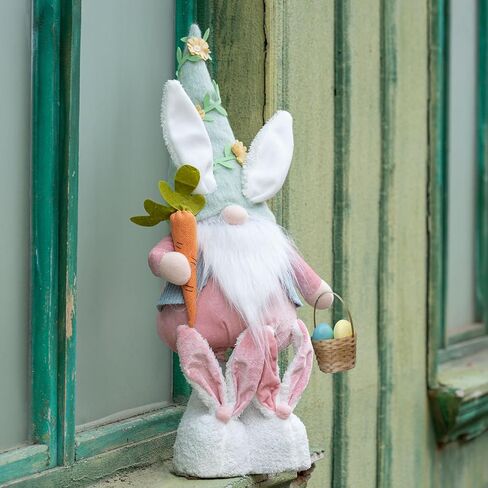 ديكور قطيفة على شكل أرنب عيد الفصح من unanscre - مقاس 66.34 سم - 91.44 سم، جنوم أرنب كبير مع أرجل زنبركية قابلة للسحب مصنوعة يدويًا، تحمل سلة بيض عيد الفصح ودمية قزم الجزر لزينة عيد الفصح ديكور المنزل in Kuwait