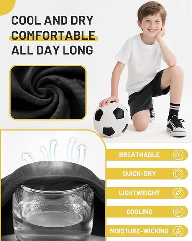 Runhit Boys Basketball Shorts Mesh Pockets Athletic Soccer Shorts for Youth Kids Running Gym PE Tennis Quick Dry Size 6–20 in Kuwait