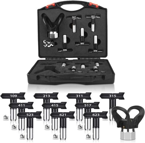 14 Pcs Airless Sprayer Tips, Paint Sprayer Tips, Tip Guard and Black Storage Case, Suitable for Airless Spray Gun (109, 111, 209, 211, 311, 315, 415, 411, 515, 517, 621, 623) in Saudi Arabia