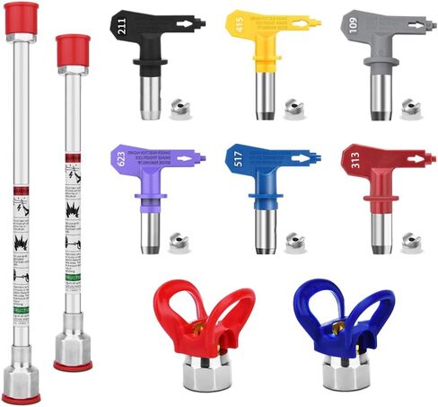 10 Pieces Airless Paint Sprayer Gun Accessory Set Equipped with 2 Extension rods 6 Spray Tips and 2 Nozzle Seats Suitable for Home Renovation .（109, 211, 313, 415, 517, 623） in Kuwait