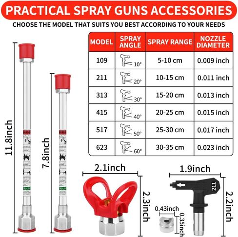 10 Pieces Airless Paint Sprayer Gun Accessory Set Equipped with 2 Extension rods 6 Spray Tips and 2 Nozzle Seats Suitable for Home Renovation .（109, 211, 313, 415, 517, 623） in Kuwait