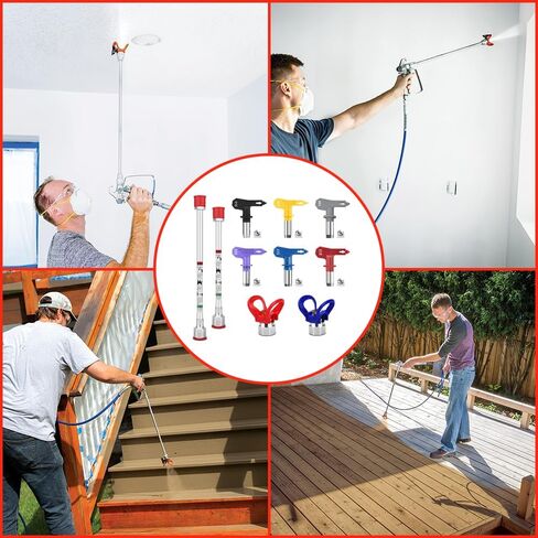10 Pieces Airless Paint Sprayer Gun Accessory Set Equipped with 2 Extension rods 6 Spray Tips and 2 Nozzle Seats Suitable for Home Renovation .（109, 211, 313, 415, 517, 623） in Kuwait