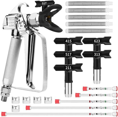 10 Pieces Airless Paint Sprayer Gun Accessory Set Equipped with 2 Extension rods 6 Spray Tips and 2 Nozzle Seats Suitable for Home Renovation .（109, 211, 313, 415, 517, 623） in Kuwait