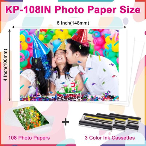 Hehua متوافق مع مجموعة الحبر والورق Canon Selphy KP108IN KP-108IN، 3 حبر ملون و108 ورقة صور 4x6، متوافق مع Canon Selphy CP1300 CP1500 CP1200 in Kuwait