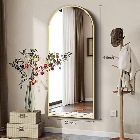 Full Length Mirror 56" x 18", Floor Mirror with Stand, Wall Mounted Hanging Body Mirror, Shatter-Resistant HD Glass with Aluminum Alloy Frame for Bedroom, Living Room, Dressing Area, Black in Kuwait