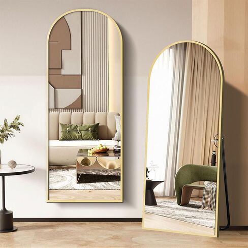 Full Length Mirror 56" x 18", Floor Mirror with Stand, Wall Mounted Hanging Body Mirror, Shatter-Resistant HD Glass with Aluminum Alloy Frame for Bedroom, Living Room, Dressing Area, Black in Kuwait