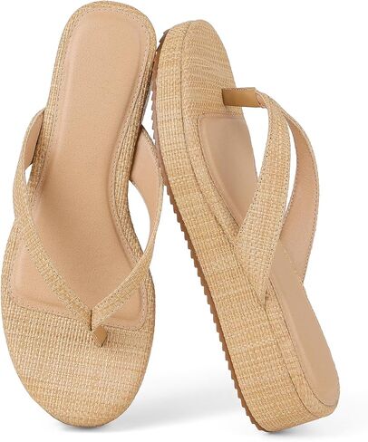 mikarka Women's Raffia Flip-Flops: Thong Style Platform Beach Sandals - Dressy & Casual Low Wedge Vacation Slides for Summer in Saudi Arabia