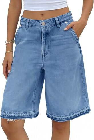 Tankaneo Women Baggy Bermuda Jean Shorts High Waisted Wide Leg Raw Hem Denim Shorts Summer Casual Y2k Jorts in Saudi Arabia