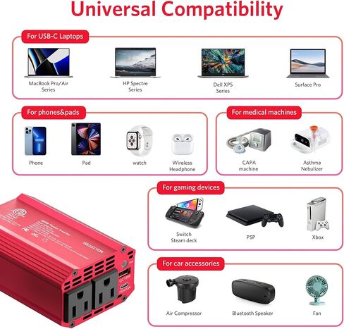 محول طاقة السيارة 300 واط، شاحن سيارة محول USB-C PD65W QC 18 واط، تيار مستمر 12 فولت إلى 110 فولت للمركبات، محول طاقة لشحن السيارة in Kuwait