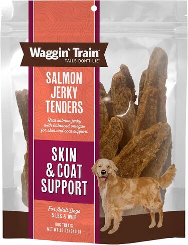 Waggin' Train Salmon Jerky Tenders لدعم الجلد والمعطف للكلاب - كيس 12 أونصة - خالي من الحبوب، علاج عالي البروتين للكلاب in Kuwait