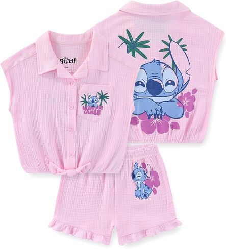 Disney Lilo & Stitch Girls Gauze Button Down Shirt and Shorts Set for Big Kids in Saudi Arabia