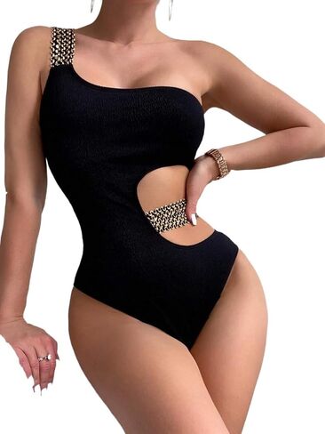 Elegant Women's Cutout Monokini Swimsuit - High Stretch One Piece Bikini for Summer Beach & Vacation in Saudi Arabia