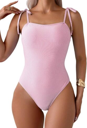 Women's Striped Spaghetti Strap Monokini Swimsuit - Casual One-Piece Swimwear for Beach & Vacation 2026 in Saudi Arabia