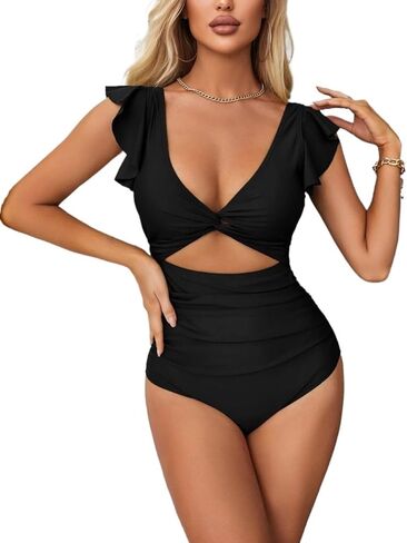 Women's Twisted Cutout One Piece Swimsuit - Casual Cute Monokini for Beach & Vacation in Saudi Arabia