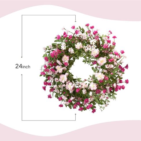 TEMPUS 24 Inch Spring Bloom Wreath for Front Door - Artificial Floral Spring Wreath with Pink Cosmos,Wildflowers,& Cherry Blossom for Farmhouse Indoor/Outdoor Porch Decor in Saudi Arabia