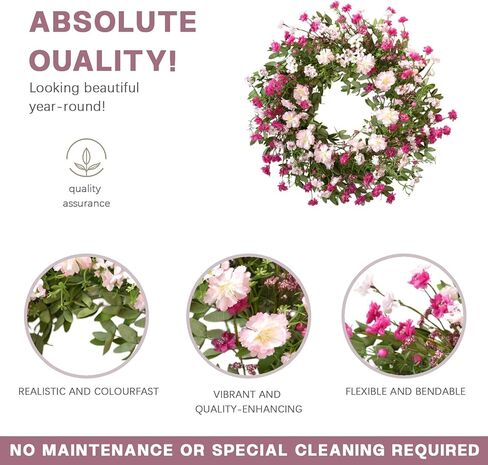 TEMPUS 24 Inch Spring Bloom Wreath for Front Door - Artificial Floral Spring Wreath with Pink Cosmos,Wildflowers,& Cherry Blossom for Farmhouse Indoor/Outdoor Porch Decor in Saudi Arabia