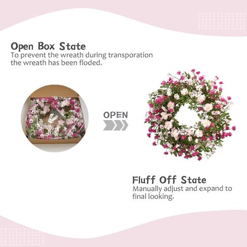 TEMPUS 24 Inch Spring Bloom Wreath for Front Door - Artificial Floral Spring Wreath with Pink Cosmos,Wildflowers,& Cherry Blossom for Farmhouse Indoor/Outdoor Porch Decor in Saudi Arabia