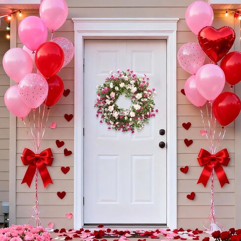 TEMPUS 24 Inch Spring Bloom Wreath for Front Door - Artificial Floral Spring Wreath with Pink Cosmos,Wildflowers,& Cherry Blossom for Farmhouse Indoor/Outdoor Porch Decor in Saudi Arabia