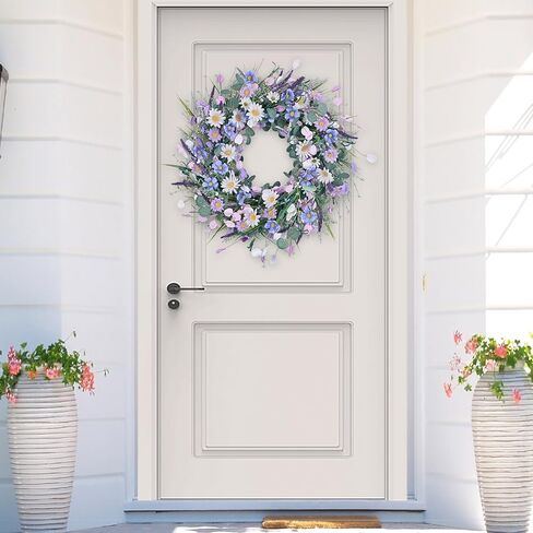 Waipfaru Spring Wreaths for Front Door, 22 Inchs Spring Daisy Wreath Summer Wreath with Floral Lanvender for Indoor Outdoor Wall Porch Window Decor and Festival Celebration in Saudi Arabia