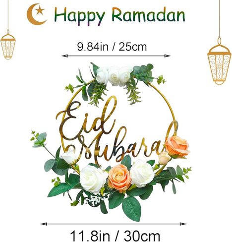 أكاليل عيد رمضان المبارك للباب الأمامي، زهور صناعية معلقة إكليل الربيع، ديكورات العيد للمنزل الداخلي والخارجي ونافذة الحائط وديكور الحفلات in Kuwait