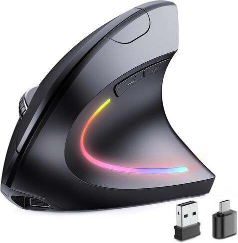 Bluetooth and 2.4G (2-in-1) Rechargeable Wireless Mouse, Ergonomic Vertical Design, 1000/1200/1600 DPI, 6 Silent Buttons, for Laptop, Computer, PC, MacBook, Chromebook-Black in Kuwait