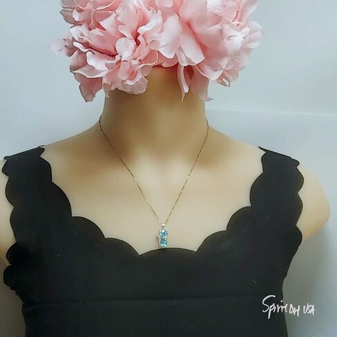 Aquamarine Necklace Sterling Silver Cat 1.5 Ct Kitty Sim Diamond Blue Pendant White Gold Plated March Birthstone Pet Lover Jewelry in Kuwait