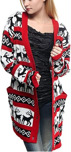 v28 Womens Oversized Christmas Reindeer Cardigan in Kuwait