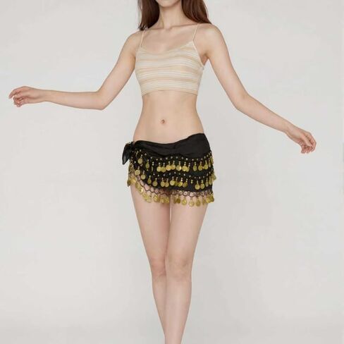 وشاح للرقص الشرقي على شكل الورك للنساء تنورة جني للرقص الراقصة وحزام للف العملات المعدنية مع ترتر (أسود) in Kuwait