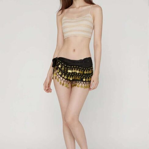 وشاح للرقص الشرقي على شكل الورك للنساء تنورة جني للرقص الراقصة وحزام للف العملات المعدنية مع ترتر (أسود) in Kuwait