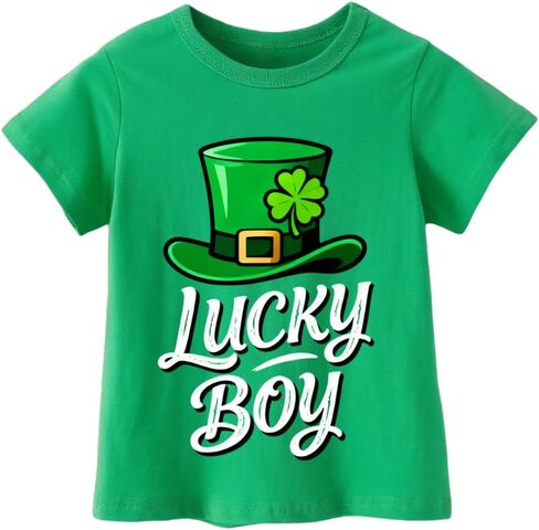 قميص عيد القديس باتريك للأطفال - للأولاد والبنات الصغار تي شيرت أخضر اللون Lucky Clover Ireland Shamrock Outfit 2T-8T in Kuwait