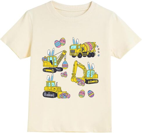 Boys Easter Shirt for Kids Monster Truck T-Shirt Toddler Eggs-cavator Tees Eggs Hunts Outfit Tractor Bunny Top Age 2-8 in Kuwait