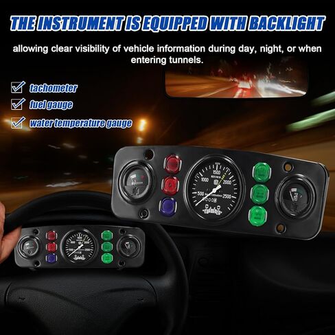 Multi Functional Car Instrument Gauge with Tachometer Fuel and Temperature Monitor - 12V Universal Automotive Assembly Featuring 6 Warning Lights for Real Time Vehicle Status in Saudi Arabia