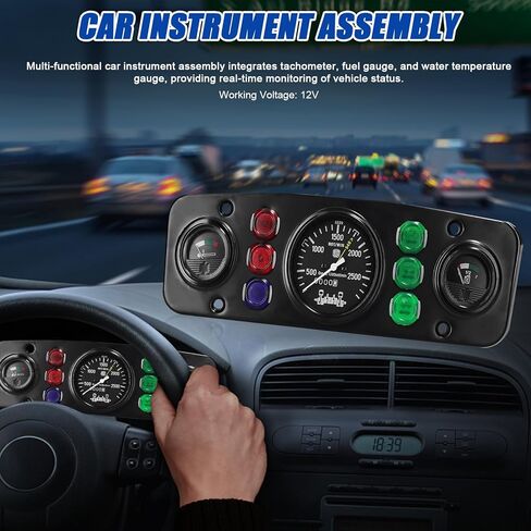 Multi Functional Car Instrument Gauge with Tachometer Fuel and Temperature Monitor - 12V Universal Automotive Assembly Featuring 6 Warning Lights for Real Time Vehicle Status in Saudi Arabia