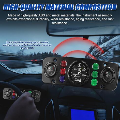 Multi Functional Car Instrument Gauge with Tachometer Fuel and Temperature Monitor - 12V Universal Automotive Assembly Featuring 6 Warning Lights for Real Time Vehicle Status in Saudi Arabia