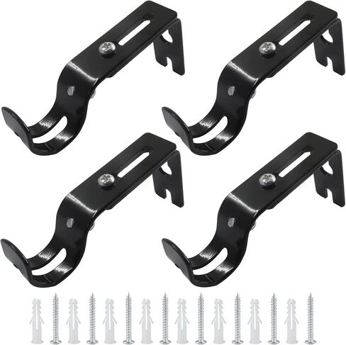 BokWin Adjustable Curtain Rod Bracket and Drapery Rod Holder Hooks, Wall Mount Support for 1 Inch Diameter Window Curtain Rods, Iron Material, Black Finish, 2-Pack in Saudi Arabia